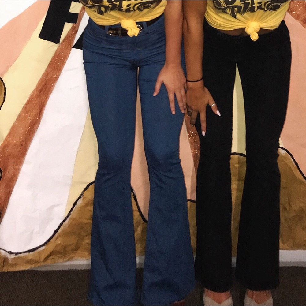 High waisted blue flare jeans